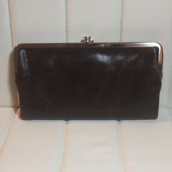 EUC Dark Brown Hobo Lauren Wallet Clutch with Silver Trim - Picture 2 of 16